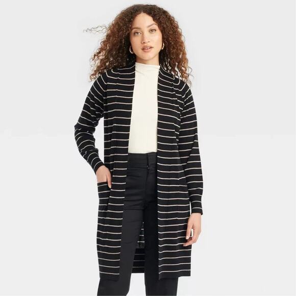 A New Day Women's Duster Cardigan Black Taupe Striped Size XXL - Picture 1 of 6